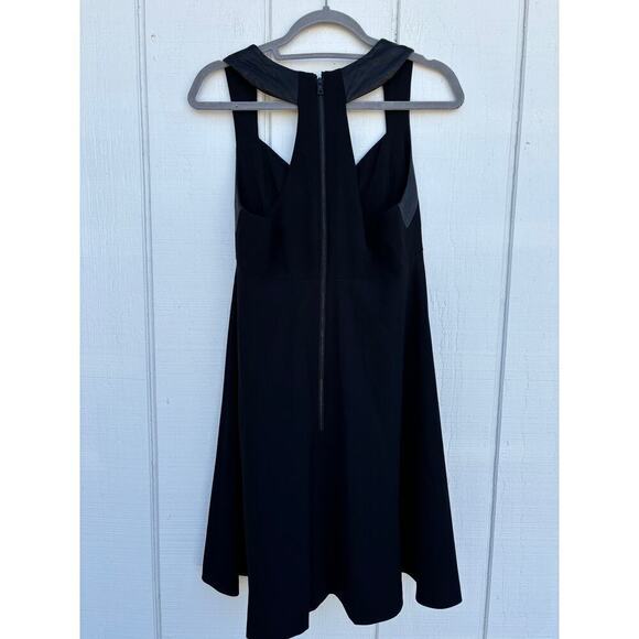 Alice + Olivia Black Fit N Flare Dress, T Back, Cut Out Front, Lambskin Detail‎ - Picture 3 of 7